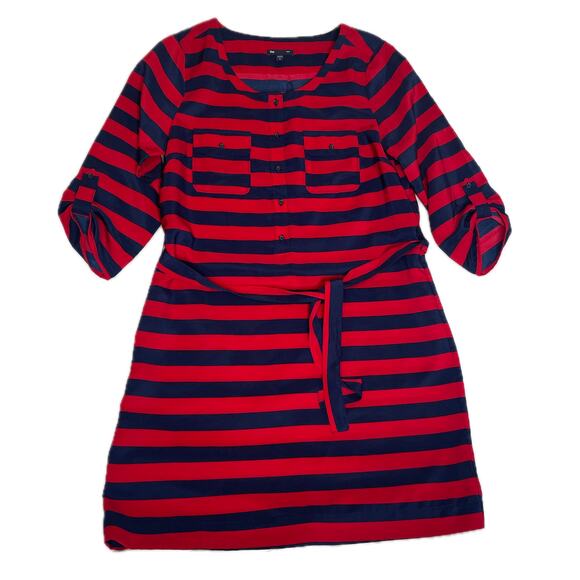 Womens Gap Striped Dress With Belt, Button Sleeves, Front Pockets - Medium - Picture 1 of 11